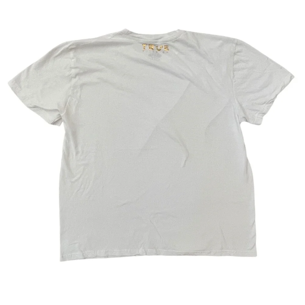 True Religion T-Shirt White Gold Foil Logo Men's Size Large